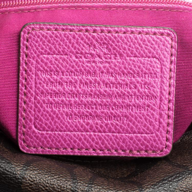 Pre Owned Coach Brown/Purple Signature Printed Canvas Mini Bennett Satchel