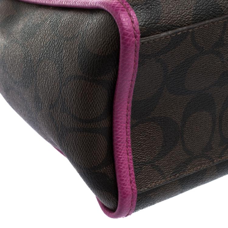 Pre Owned Coach Brown/Purple Signature Printed Canvas Mini Bennett Satchel