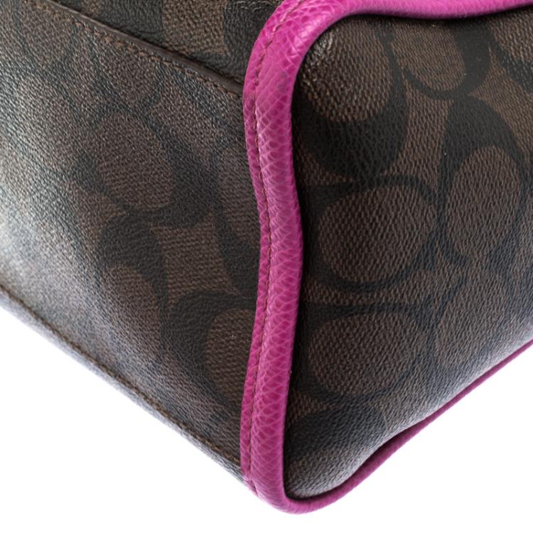 Pre Owned Coach Brown/Purple Signature Printed Canvas Mini Bennett Satchel