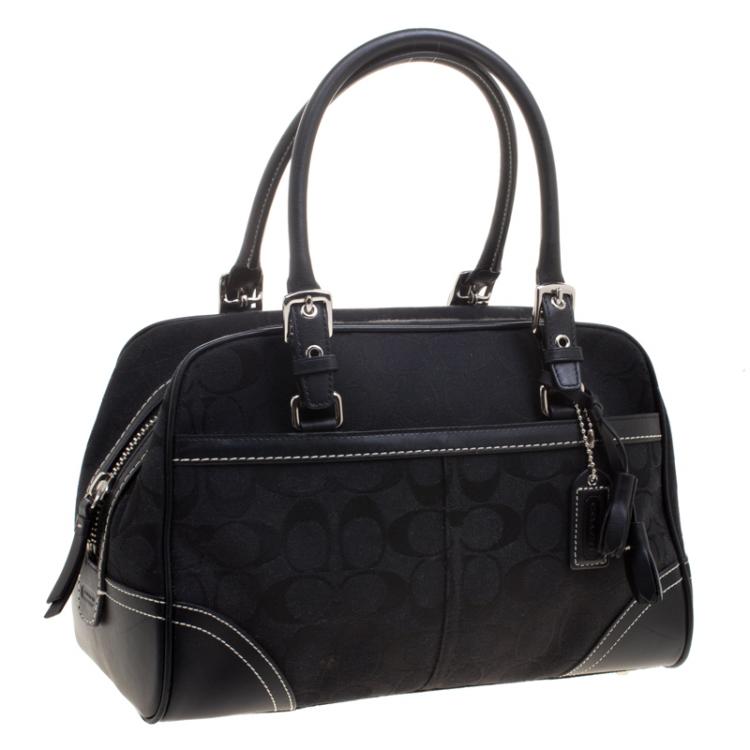 Pre Owned Coach Black Canvas and Leather Boston Bag