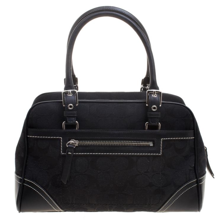 Pre Owned Coach Black Canvas and Leather Boston Bag