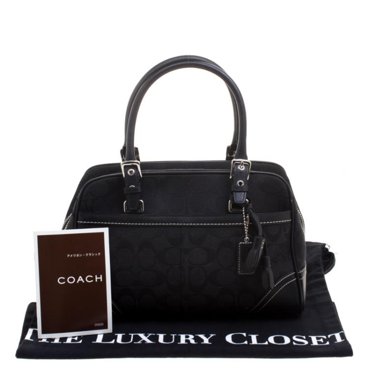 Pre Owned Coach Black Canvas and Leather Boston Bag