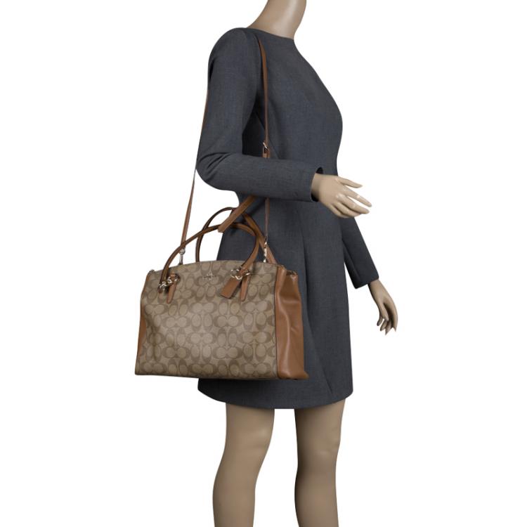 Pre Owned Coach Beige/Brown Coated Canvas and Leather Sig Christie Cryll Satchel