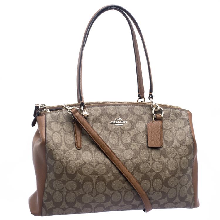 Pre Owned Coach Beige/Brown Coated Canvas and Leather Sig Christie Cryll Satchel