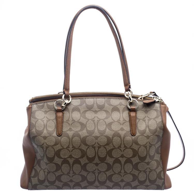 Pre Owned Coach Beige/Brown Coated Canvas and Leather Sig Christie Cryll Satchel