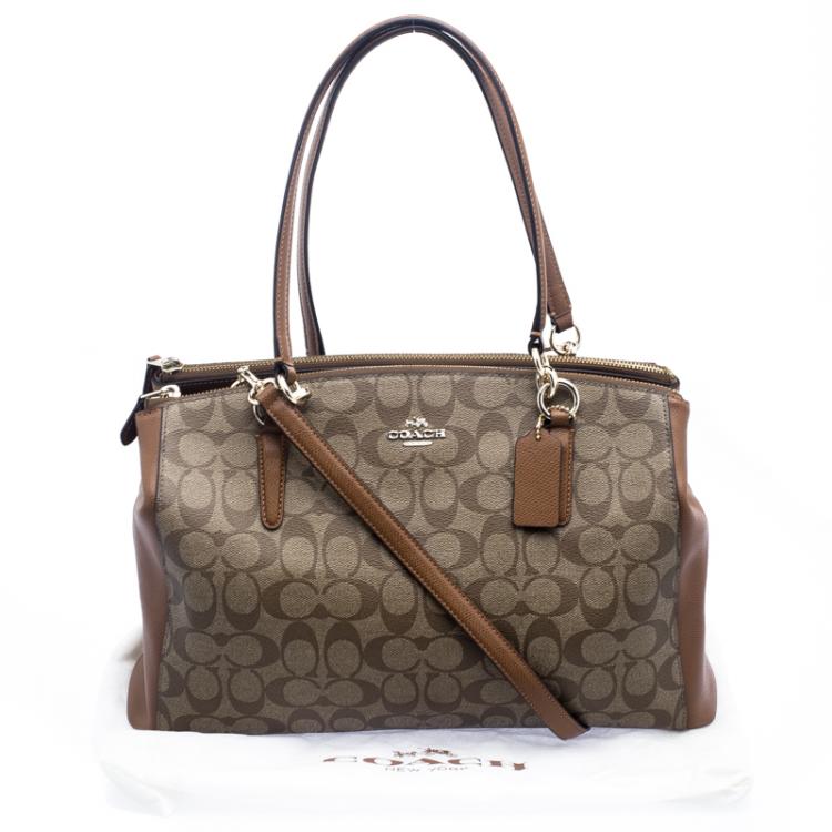 Pre Owned Coach Beige/Brown Coated Canvas and Leather Sig Christie Cryll Satchel