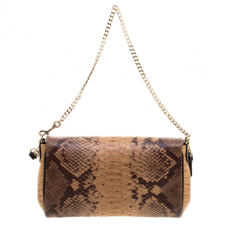 Pre Owned Coach Brown Python Embossed Leather Mini Ruby Crossbody Bag