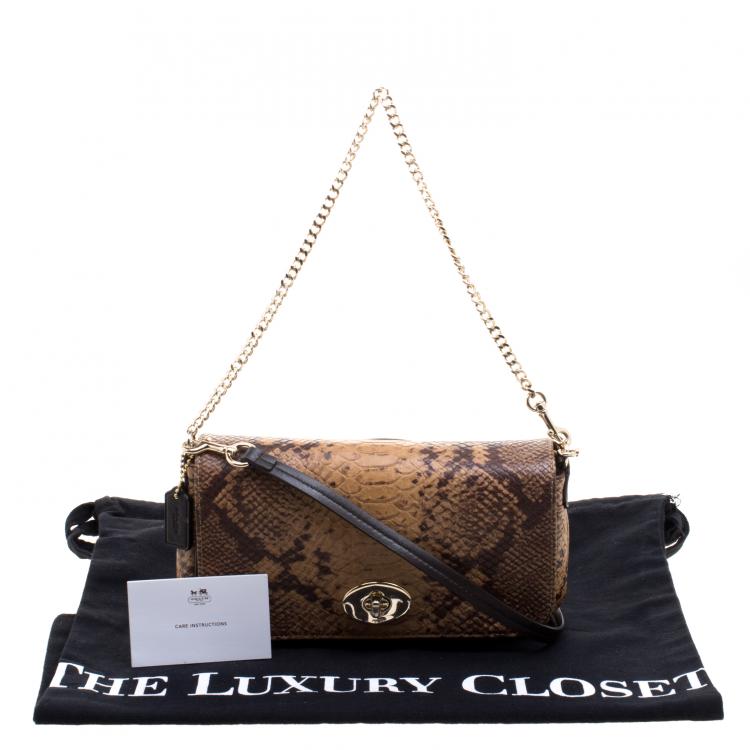 Pre Owned Coach Brown Python Embossed Leather Mini Ruby Crossbody Bag