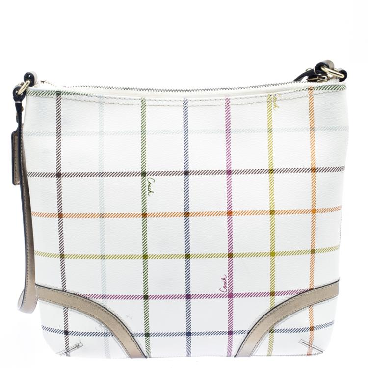 Pre Owned Coach Multicolor Tattersall Coated Canvas Crossbody Bag