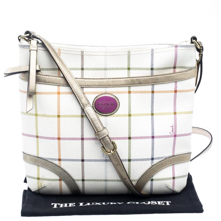 Pre Owned Coach Multicolor Tattersall Coated Canvas Crossbody Bag