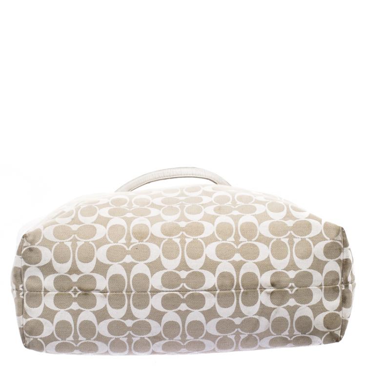 Pre Owned Coach Beige/White Canvas and Leather Tote