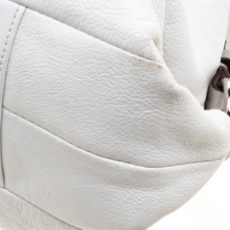 Pre Owned Coach White/Silver Leather Ashley Tote