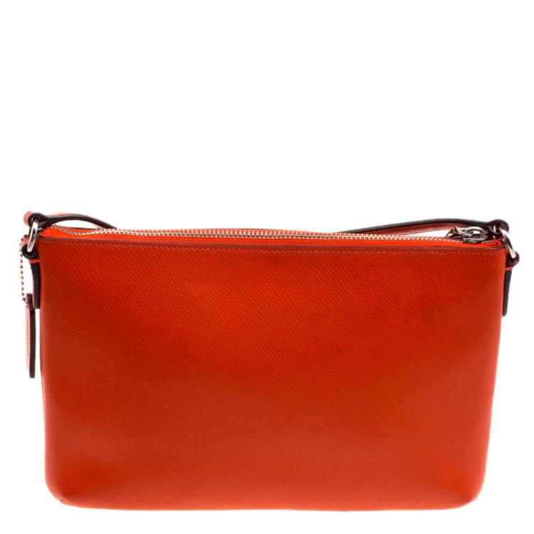 Pre Owned Coach Orange Leather East/West Pop Up Pouch Crossbody Bag
