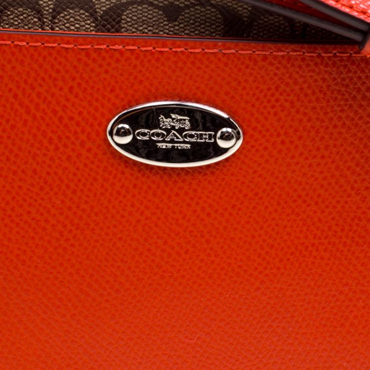 Pre Owned Coach Orange Leather East/West Pop Up Pouch Crossbody Bag