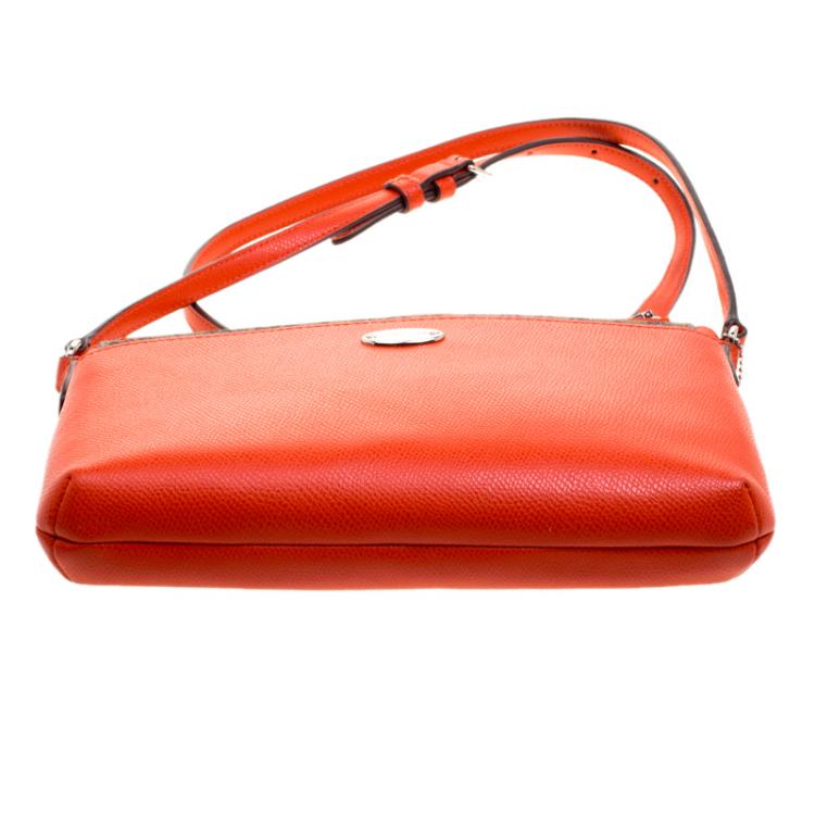 Pre Owned Coach Orange Leather East/West Pop Up Pouch Crossbody Bag