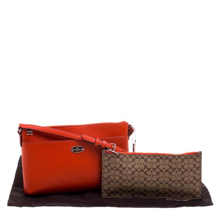 Pre Owned Coach Orange Leather East/West Pop Up Pouch Crossbody Bag