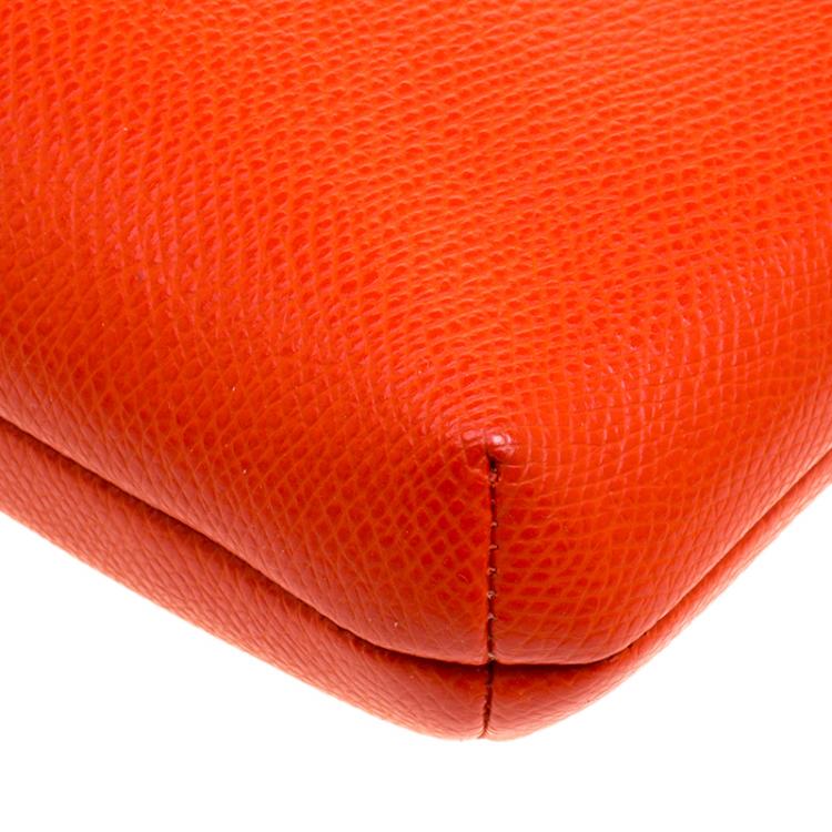 Pre Owned Coach Orange Leather East/West Pop Up Pouch Crossbody Bag