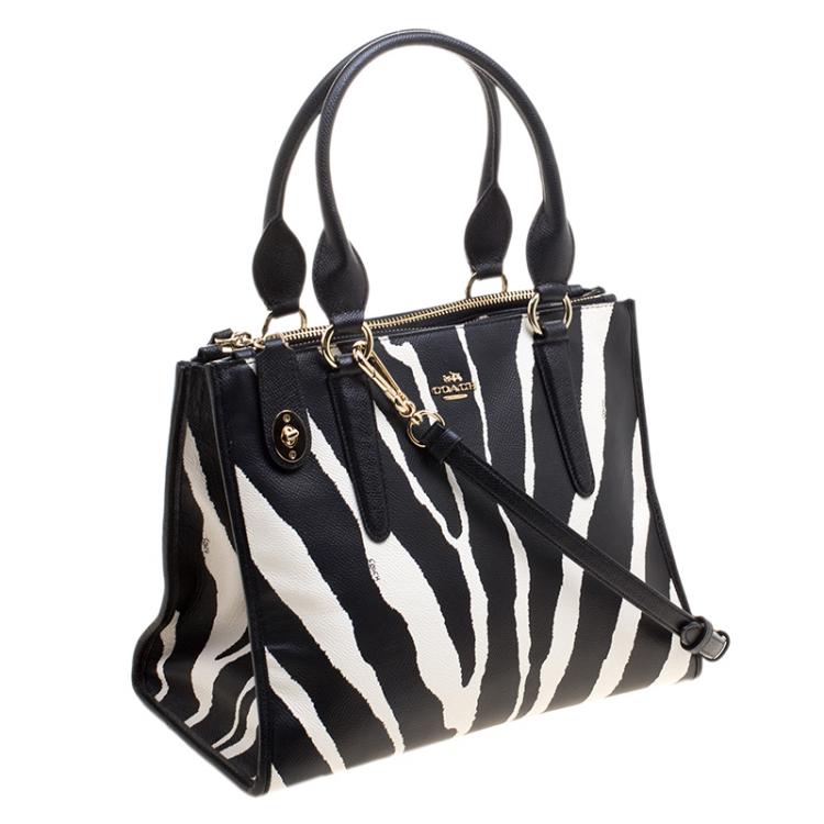 Pre Owned Coach Zebra Print Leather Crosby Carryall Tote