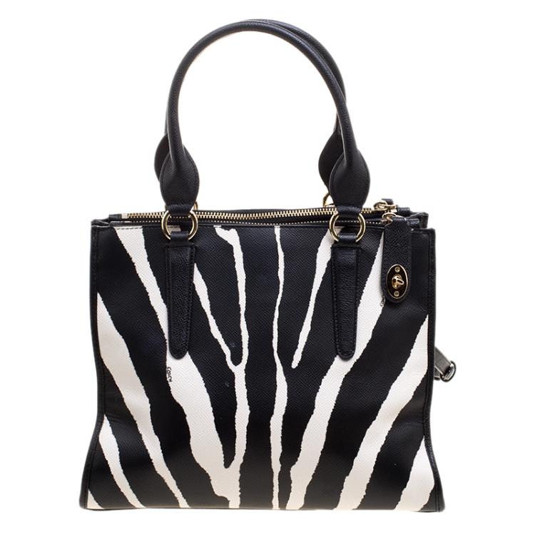 Pre Owned Coach Zebra Print Leather Crosby Carryall Tote