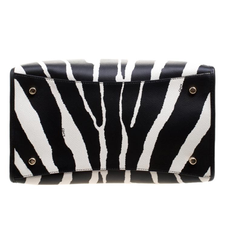 Pre Owned Coach Zebra Print Leather Crosby Carryall Tote