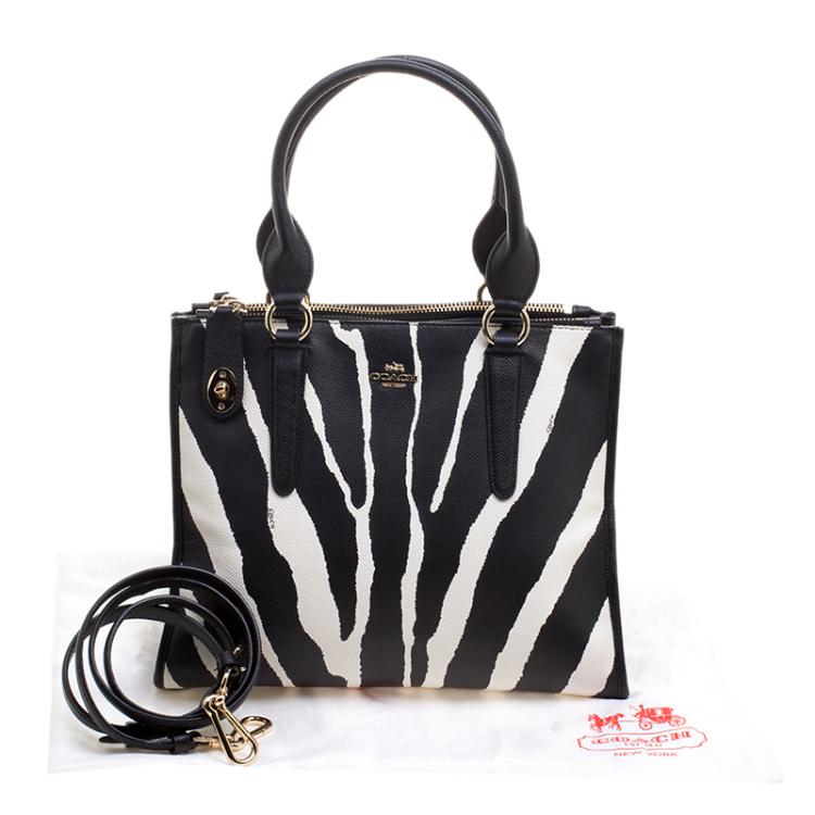 Pre Owned Coach Zebra Print Leather Crosby Carryall Tote