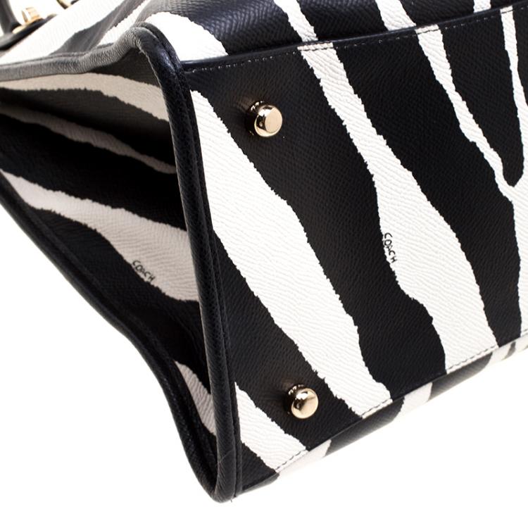 Pre Owned Coach Zebra Print Leather Crosby Carryall Tote