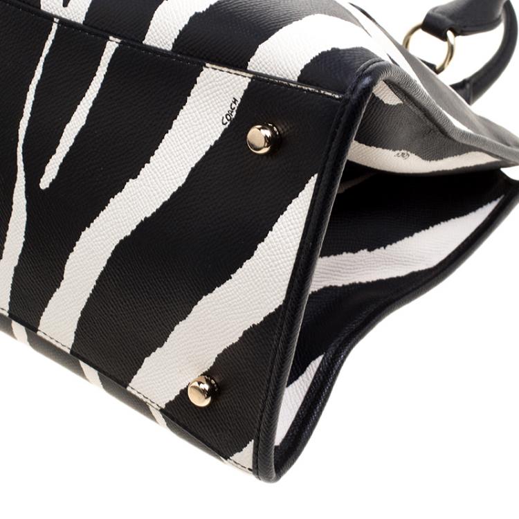Pre Owned Coach Zebra Print Leather Crosby Carryall Tote