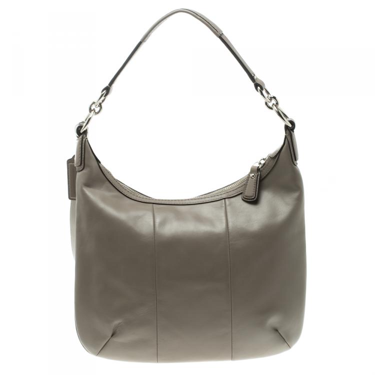 Pre Owned Coach Grey Woven Leather Kristin Hobo