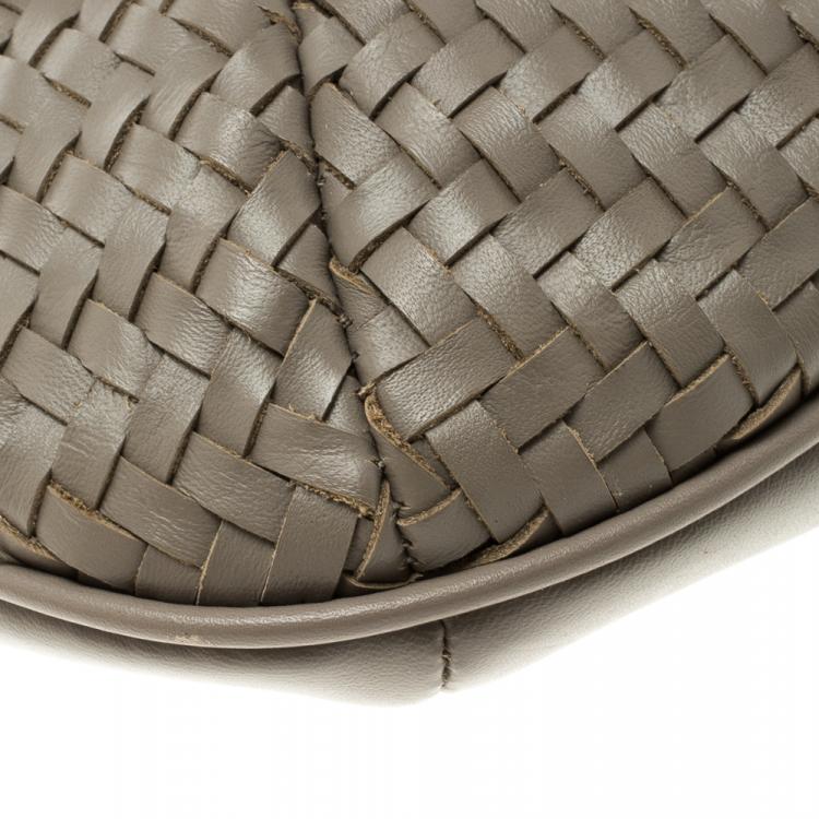 Pre Owned Coach Grey Woven Leather Kristin Hobo