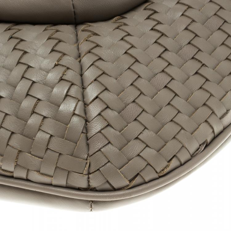 Pre Owned Coach Grey Woven Leather Kristin Hobo