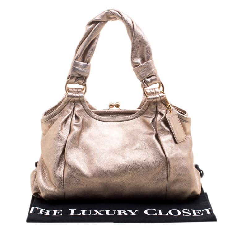 Pre Owned Coach Metallic Pink Leather Champagne Shoulder Bag