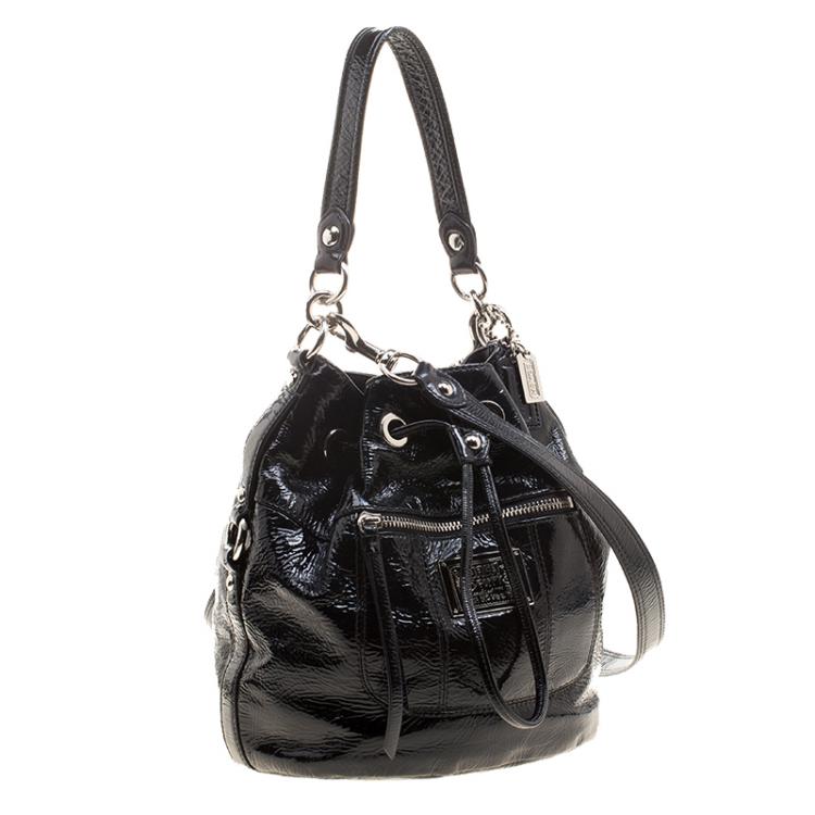 Pre Owned Coach Black Patent Leather Drawstring Bucket Bag