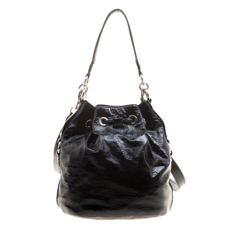 Pre Owned Coach Black Patent Leather Drawstring Bucket Bag