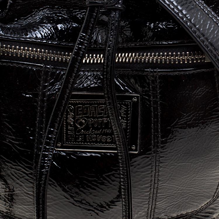 Pre Owned Coach Black Patent Leather Drawstring Bucket Bag