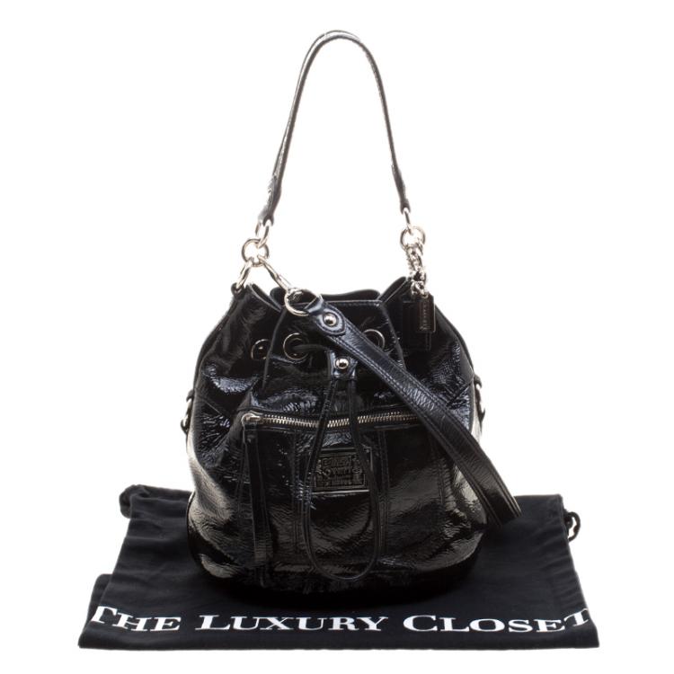 Pre Owned Coach Black Patent Leather Drawstring Bucket Bag