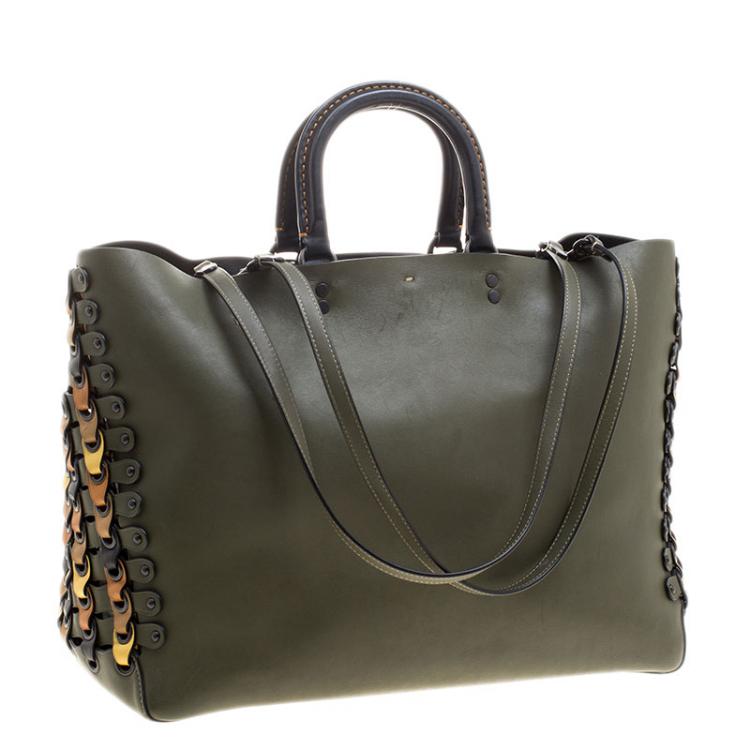 Pre Owned Coach Olive Green Leather Rogue Tote