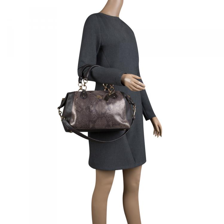 Pre Owned Coach Brown Python Embossed Leather Tote