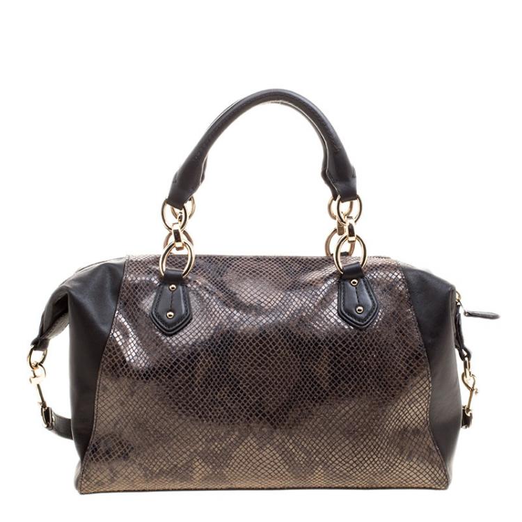 Pre Owned Coach Brown Python Embossed Leather Tote