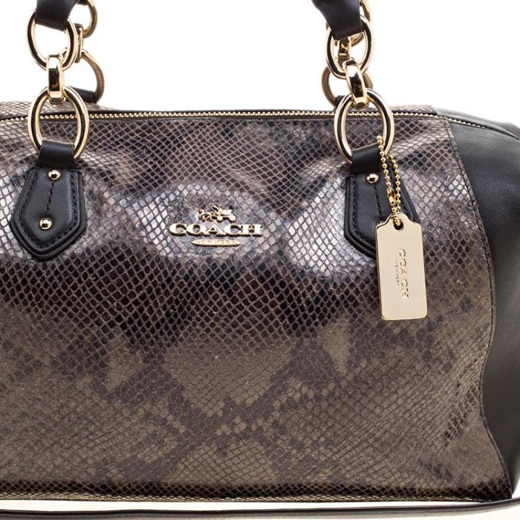 Pre Owned Coach Brown Python Embossed Leather Tote