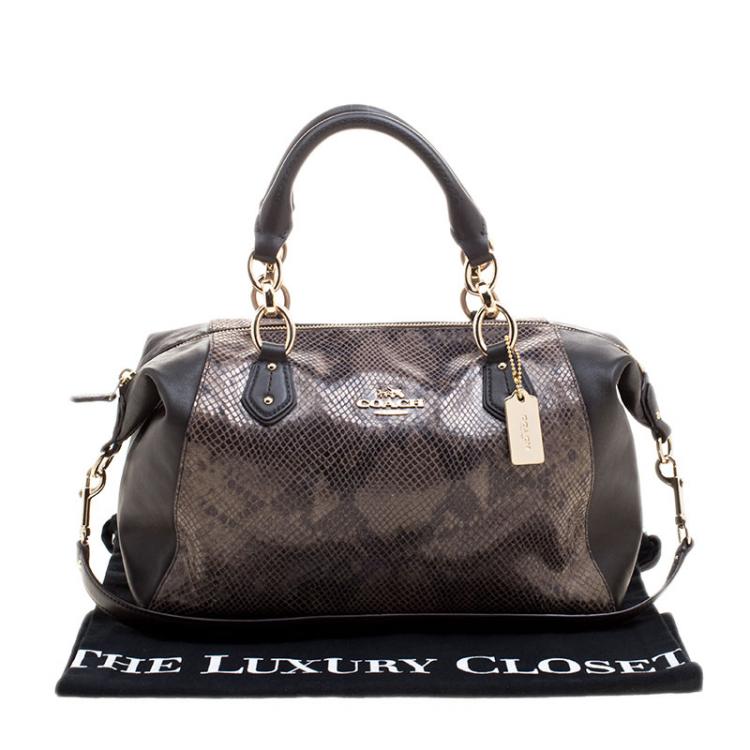 Pre Owned Coach Brown Python Embossed Leather Tote
