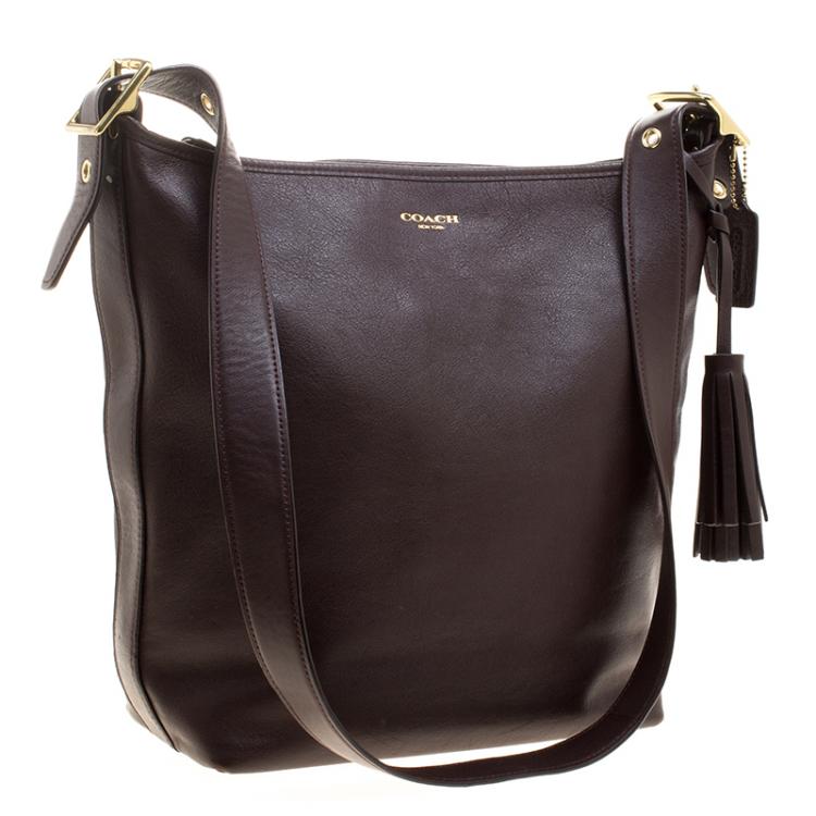 Pre Owned Coach Dark Brown Leather Tassel Crossbody Bag