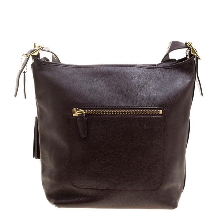 Pre Owned Coach Dark Brown Leather Tassel Crossbody Bag