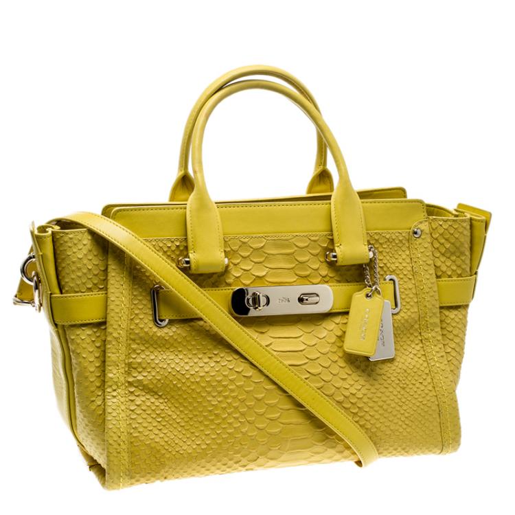 Pre Owned Coach Yellow Python Embossed Leather Swagger 27 Tote
