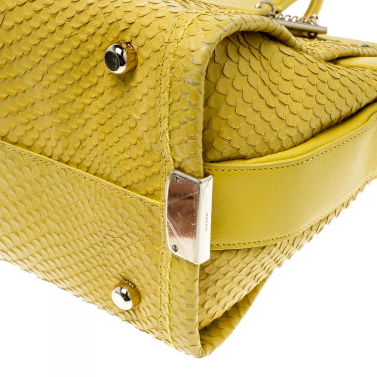 Pre Owned Coach Yellow Python Embossed Leather Swagger 27 Tote