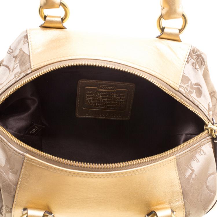 Pre Owned Coach Beige/Gold Fabric and Leather Satchel