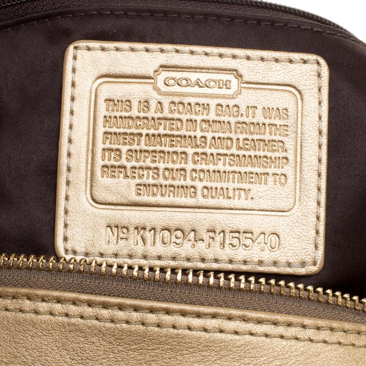 Pre Owned Coach Beige/Gold Fabric and Leather Satchel