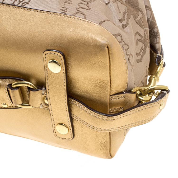 Pre Owned Coach Beige/Gold Fabric and Leather Satchel