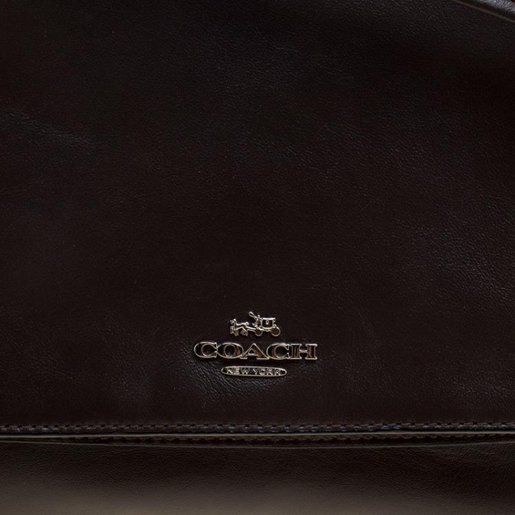 Pre Owned Coach Brown Leather Foldover Crossbody Bag