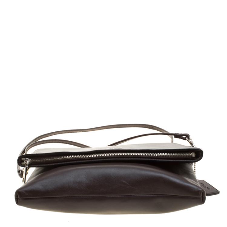Pre Owned Coach Brown Leather Foldover Crossbody Bag
