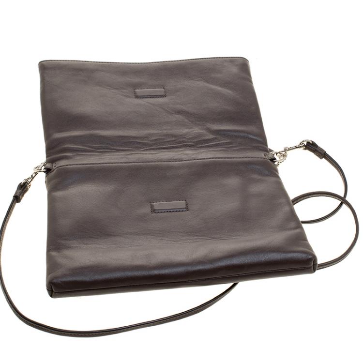 Pre Owned Coach Brown Leather Foldover Crossbody Bag